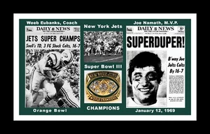 NEW YORK JETS MATTED SINGLE COLLAGE PHOTO OF SUPER BOWL 3 NEWSPAPER FRONT PAGES - Picture 1 of 1