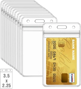 10 Pcs Clear Plastic Heavy Duty Vertical Name Badge ID Card Holders with Waterpr - Picture 1 of 12