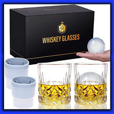 Old Fashioned Crystal Bourbon Whiskey Glasses LEAD FREE Gift Set 2 Ice Ball Mold