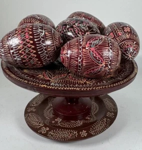 Ukrainian Hand-Painted Wood Eggs & Stand Set – Pysanka Folk Art - Picture 1 of 11