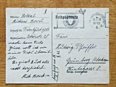Feldpost Karte 1941 aus Frankfurt /M. Werbestempel Unfallschutz - Bild 1 von 2
