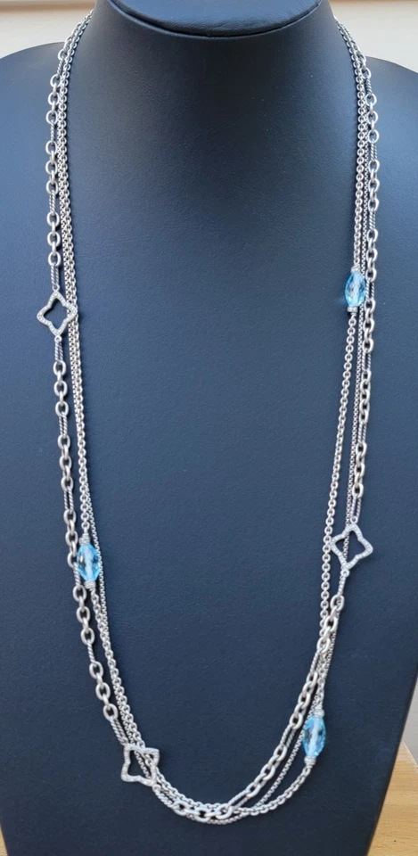 "Collar David Yurman 32"" Topacio Azul Diamante Cuadrifolio Esterlina 925" Foto 1 de 4