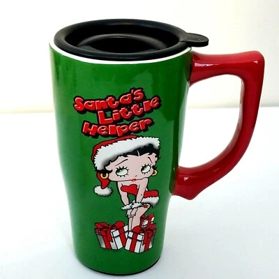 Taza de viaje Betty Boop Navidad cerámica Santas Little Helper verde y rojo 12188 Foto 1 de 4