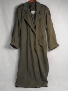 Neiman Marcus Trench Coat Olive Green Pockets Size 10 Waist Tie Preowned - Picture 1 of 3