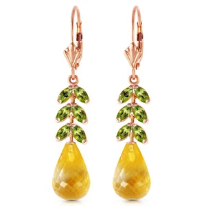 14K. GOLD LEVER BACK EARRING WITH PERIDOT & CITRINES - Picture 1 of 19