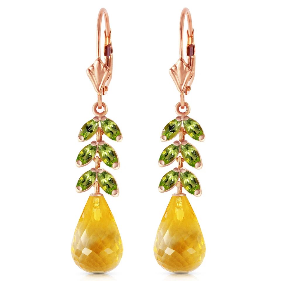 14K. GOLD LEVER BACK EARRING WITH PERIDOT & CITRINES - Image 1 of 4