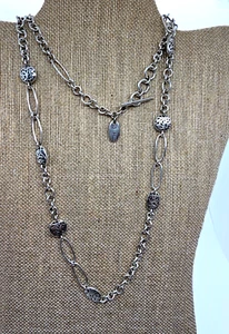 Vintage HTF Lois Hill Sterling Silver 35" Long Toggle Clasp Station Necklace - Picture 1 of 9