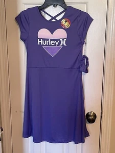 Hurley Girls 2 Pc Short Sleeve Dress With Matching Scrunchie Purple Size Large - Picture 1 of 4