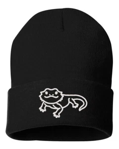 Beanie Mütze Bartagame süß bestickt Bündchen, bestickt Geschenk, Wintermütze - Bild 1 von 10