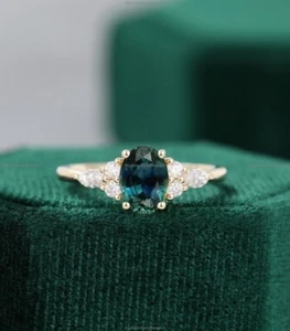 14k Gold Sapphire Moissanite Art Deco Engagement Engagement Ring For Women - Picture 1 of 5