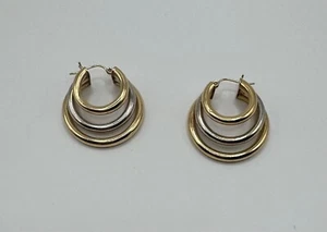 Triple Hoop Earrings two tone 14k gold - Picture 1 of 12