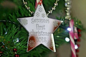 Baby's First Christmas Personalised Star & Snowflakes Bauble 1st Tree Decoration - Picture 1 of 4