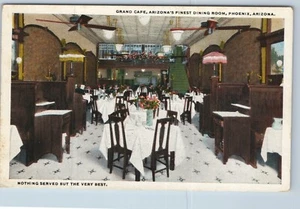 Cartolina Grand Cafe Arizonas Finest Sala da pranzo Phoenix Arizona interno c1920s - Foto 1 di 3