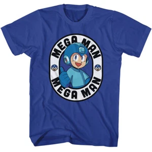 Mega Man Capcom Video Game Merch Thumbs Up Circle Badge Men's T Shirt - Imagen 1 de 3