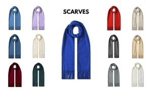Ladies Plain Soft Touch Scarf Warm & Cosy Winter Acrylic Scarf With Tassel Hem - Picture 1 of 12