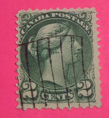 Canada, Post Stamp 1872  Queen Victoria Two Ct Green 💚 Used(2608-4) - Image 1 of 2