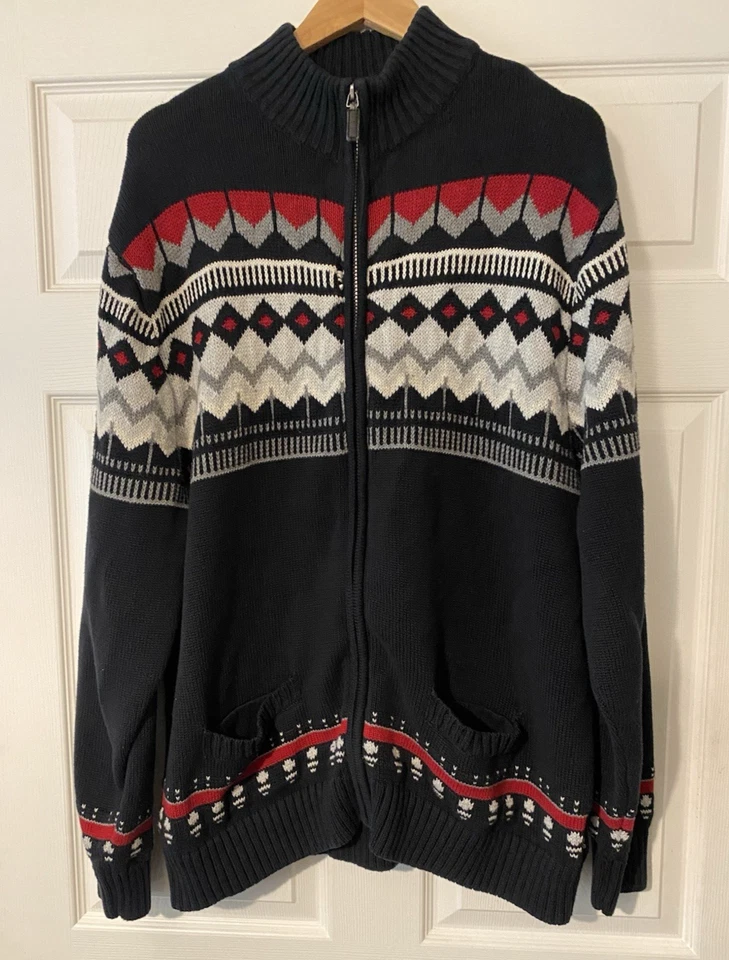 Chaps Mujer Fair Isle Negro Rojo y Blanco Cremallera Suéter Talla Grande XXL Foto 1 de 4