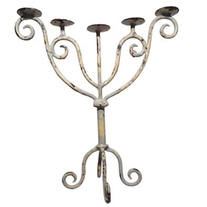 Antique French Farmhouse Wrought Iron 5-Arm Candelabra Candle Holder Rustic 15" - Picture 1 of 18