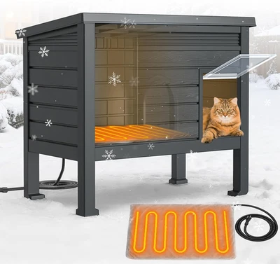 Casa de gato aquecida para exterior - Casa de gato com isolamento plástico ao ar livre à prova de intempéries, - Imagem 1 de 4