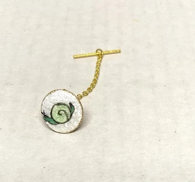 Men's TIE TAC WITH GOLD PLATED CHAIN -enamel-Green Snail on White Background- - Image 1 of 3