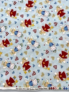 2009 Brother Sister Design Studio Fabric - Angels & Hearts on Blue - 4 yds - Picture 1 of 1