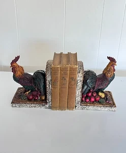 2 Vintage Keramik Hahn Buchstützen handbemalt schwer Set - Bild 1 von 14