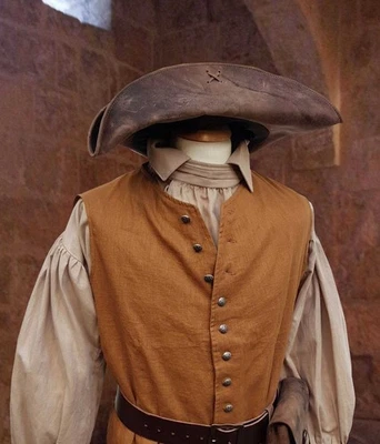 Chaleco Pirata Capitanes Jack Sparrow Chaleco Caribeño Marrón Lana Hombres Chaleco Foto 1 de 4