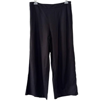 Pantalón al tobillo de viaje Coldwater Creek negro mezcla de lino pierna ancha cintura elástica L Foto 1 de 4