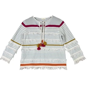 Lisa Todd Sz Petite Small Striped Classic Beach Fray 100% Cotton Tassel Sweater - Picture 1 of 7