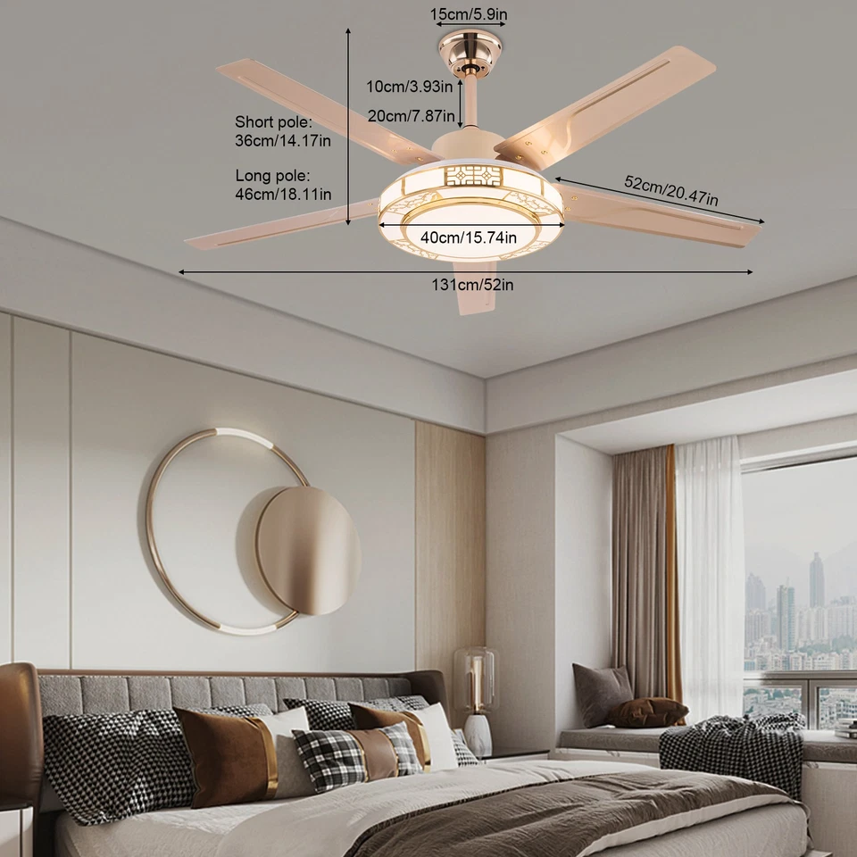 52in Ceiling Fan w/ Light and Remote Modern LED Smart Ceiling Lamp Adjustable - Image 1 of 4