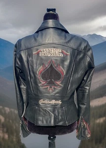 Chaqueta de cuero negra Harley Davidson Crossroads Custom Speed Spade mediana para mujer - Imagen 1 de 10