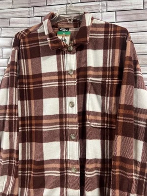 Eddie Bauer Mujer XL Camisa Botón Marrón Cuadros Microfleece Cuello Chaqueta Nueva con Etiquetas Foto 1 de 4