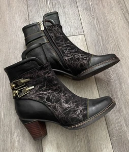 L’Artiste Spring Step LOCKSTO Black Metallic Leather Ankle Boots EU38 Fits US 7 - Picture 1 of 16