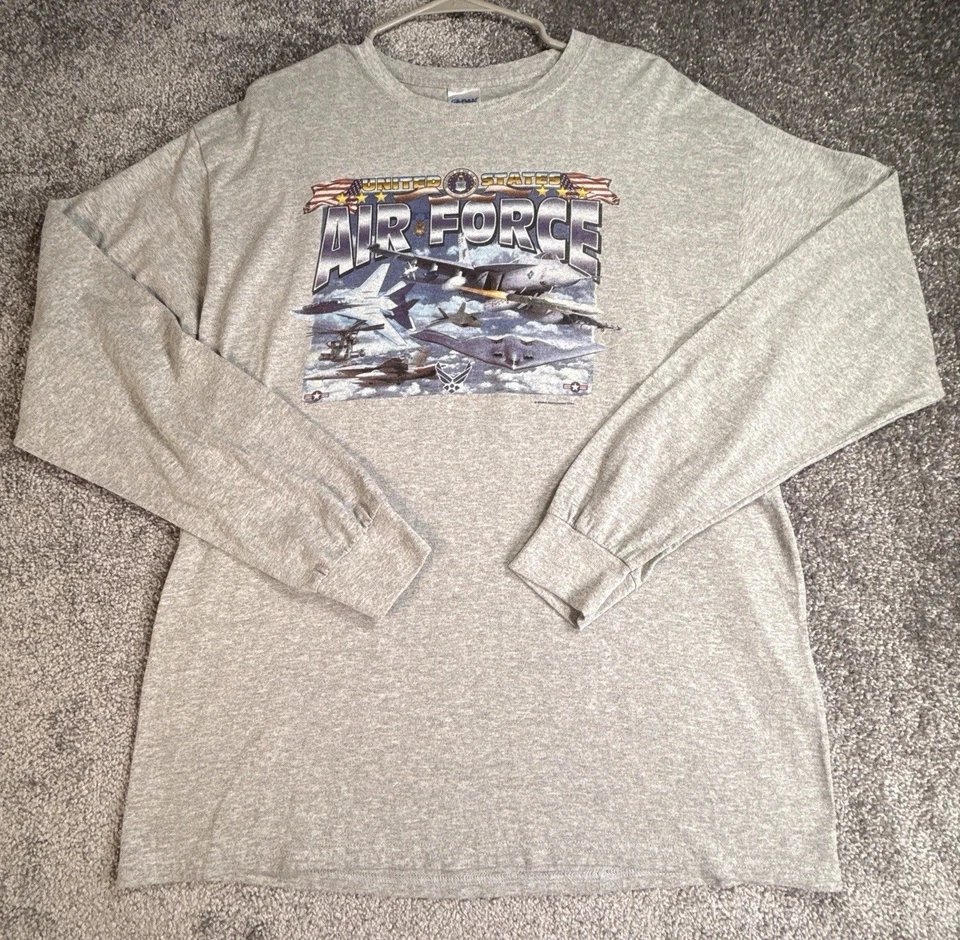 Camisa vintage de la Fuerza Aérea de los Estados Unidos para hombre camiseta grande manga larga algodón poli gris Y2K 2004 Foto 1 de 4