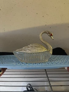Vintage German Sterling Silver & Crystal Swan Salt Pepper Cellar - Picture 1 of 7