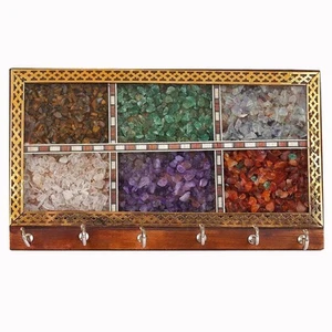 Wooden With Gem Stones Color Key Holder Chain Stand Wall Mount With 6 Hook Set - Picture 1 of 3