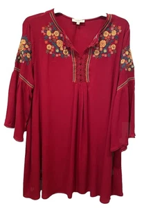 Umgee Kleid Damen 1XL Mini rot bestickt Blumen Bohemian Cottagecore - Bild 1 von 9