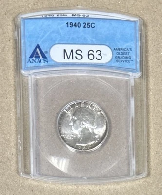 1940 25C Washington Quarter ANACS MS63 - Image 1 of 2