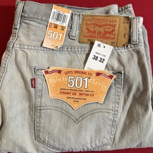 Levi's 501 Jeans Gray Button Fly Denim Size 38 x 32 Light Wash Pants - Picture 1 of 4