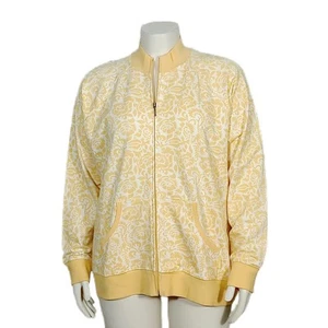 Liz Claiborne Jacket 2X Yellow White Floral Zip Cotton Stretch Lightweight Plus - Picture 1 of 5