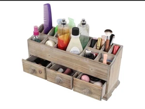 Almacenamiento de cosméticos de madera - Organizador de maquillaje rústico de 3 cajones para belleza  - Imagen 1 de 4
