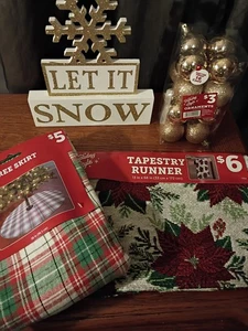 Gemischtes Weihnachten Set-Gold Ornamente, Baum Rock, Gobelin Läufer, Schneeflocke Schild - Bild 1 von 5