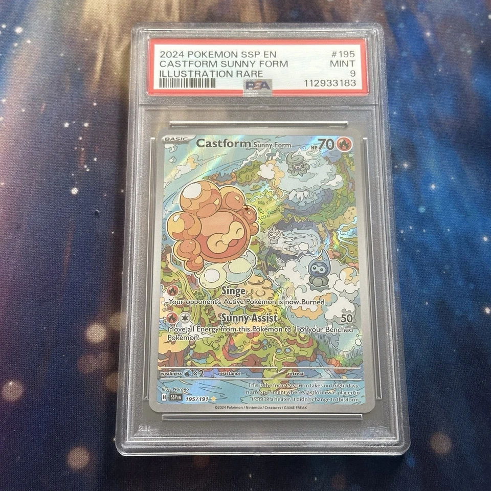 PSA 9 Castform Sunny Form Illustration Rare Pokémon Single, Surging Sparks Mint - Image 1 of 3