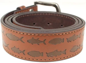 Fischmuster Ledergürtel Riemen und Metallschnalle 1,5" breit mit Druckknöpfen - Ozean... - Bild 1 von 6