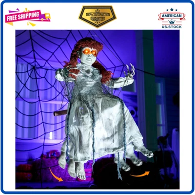 JOYIN Halloween Animatronic Doll, Hanging Swing Girl with Sound & Lighted Eyes