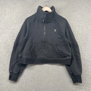 Lululemon Scuba Sweatshirt Womens Medium Large Black Cropped Sweater Half Zip Up - Picture 1 of 12