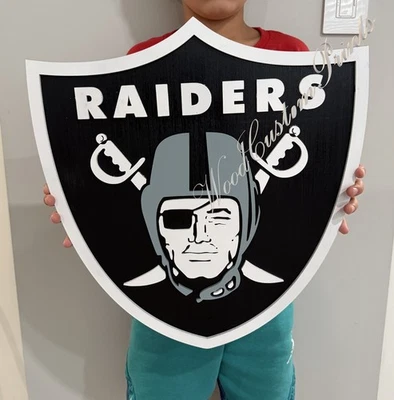 Placa de madeira logotipo 3D NFL Las Vegas Raiders 17" decoração de parede feita à mão - Imagem 1 de 3