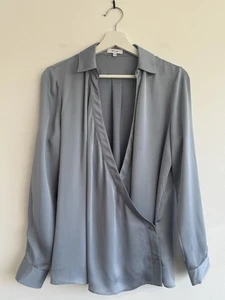 Camisa Blusa Reiss Gris Satinado Drapeada Gran Tamaño Fiesta Gabriella Talla 10 - Imagen 1 de 11