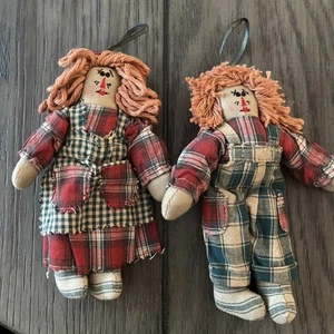 2 Boyd's Bears Sassafrass & Molasses Ornaments Fabric Boy & Girl Rag Dolls - Picture 1 of 16