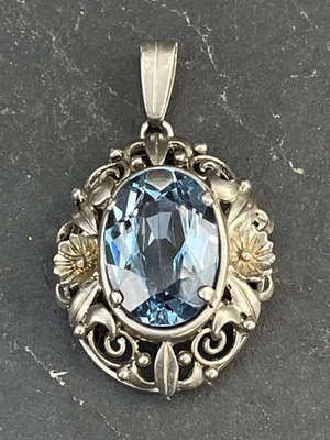 Jugendstil Silber Anhänger blauer Spinell Handarbeit (AT 713) - Bild 1 von 4